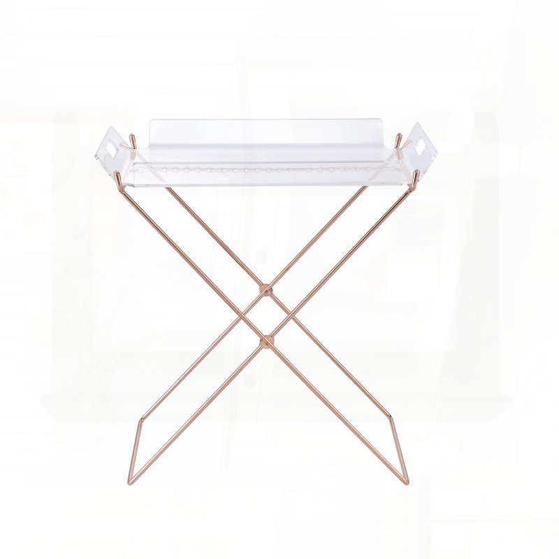 Clear Acrylic Tray Table with Copper X-Shape Base