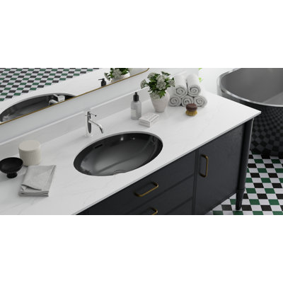 Lavabo de salle de bain ovale encastré en résine de pierre noire lustrée 23,6 po x 16,4 po Badeloft
