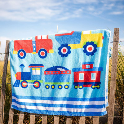 Serviette de plage pour enfants Wildkin - 100% coton, douce et absorbante, idéale pour la piscine et la plage - trains, avions et camions