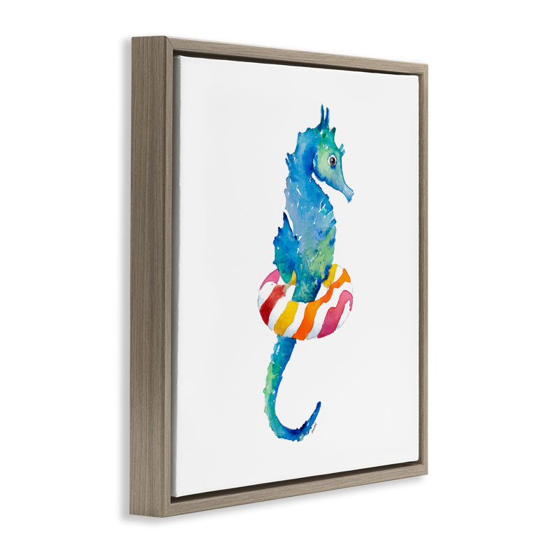«Summer Float Seahorse», encadrée dorée sur toile par Lanie Loreth, Cadre flottant orme Montalcino, H 18 po x l 18 po