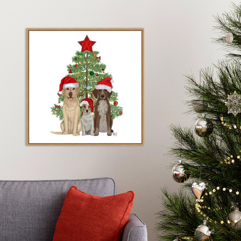 «Christmas Dog Trio Tree» par Fab Funky - cadre flottant, impression sur toile