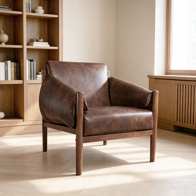 Salma 27.6" W Vegan Leather Upholstered Armchair, Brown