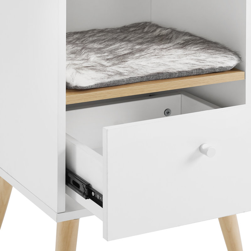 Becky 32" White Single Rest Cat Condo With Drawer