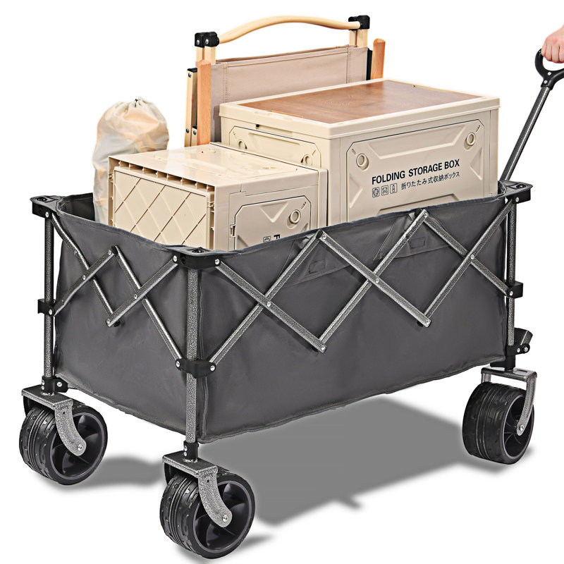 Folding Wagon Cart With Big Wheels, Gray