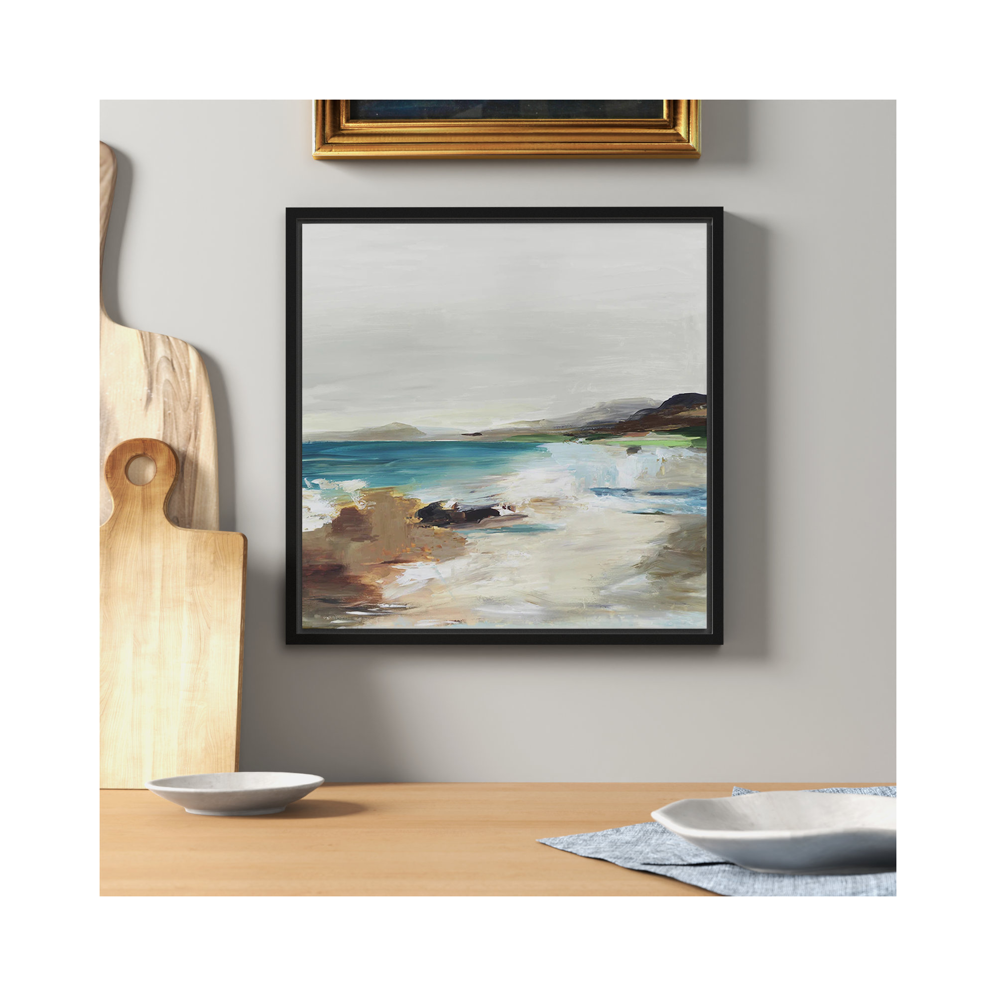 Calm Lake II by Allison Pearce - Floater Frame Print on Canvas, 13.5" H x 13.5" W, Black Framed