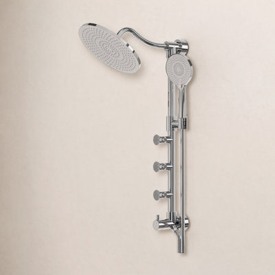 Wall Mount Rainfall Shower System, 10" Rain Shower Head with 3-Function Handheld Spray, 3 Body Jets, Adjustable Slide Bar