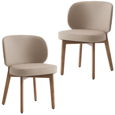 Chaise de salle à manger rembourrée de 20,1 po de largeur, fauteuil d'appoint à haut dossier, sans accoudoirs et pieds en bois massif pour salle à manger, kaki, ensemble de 2