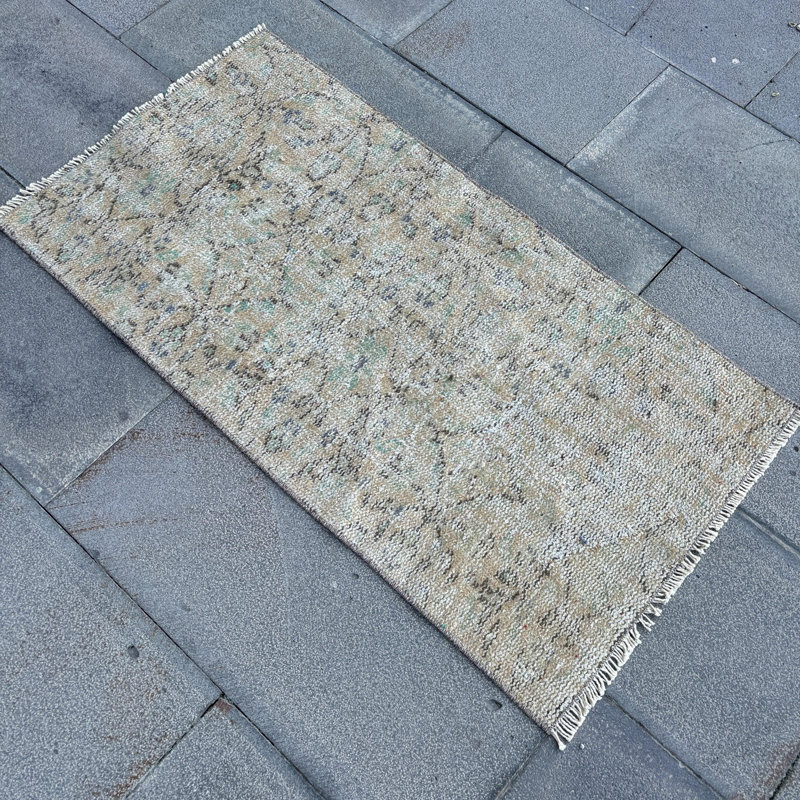 Handwoven Vintage Turkish Oushak Rug in Distressed Brown for Entryway Spaces