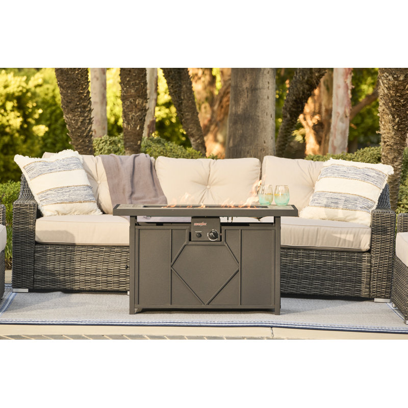 Rectangular Black Steel and Tile Propane Fire Pit Table