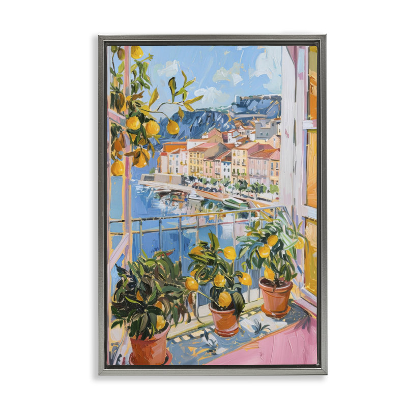 Seaside Town Window View Floating Frame, design by LSR Design Studio, Luster Gray Floater Frame, 31" H x 21" W
