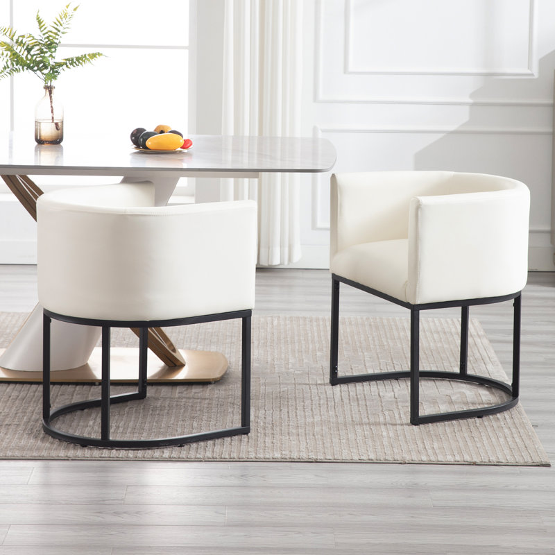 Chaises de salle à manger rembourrées en similicuir, 2, Blanc