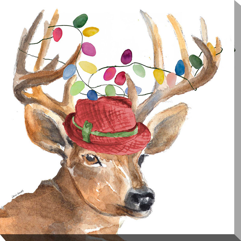 «Christmas Light Reindeer Hat», reproduction de peinture à l'aquarelle, H 24 po x l 24 po x P 1 po, Toile tendue