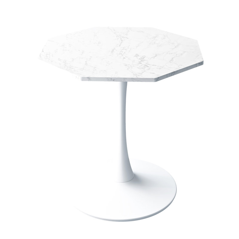 Sophisticated Octagonal Coffee Table With Sturdy Base For Various Rooms, White Marble