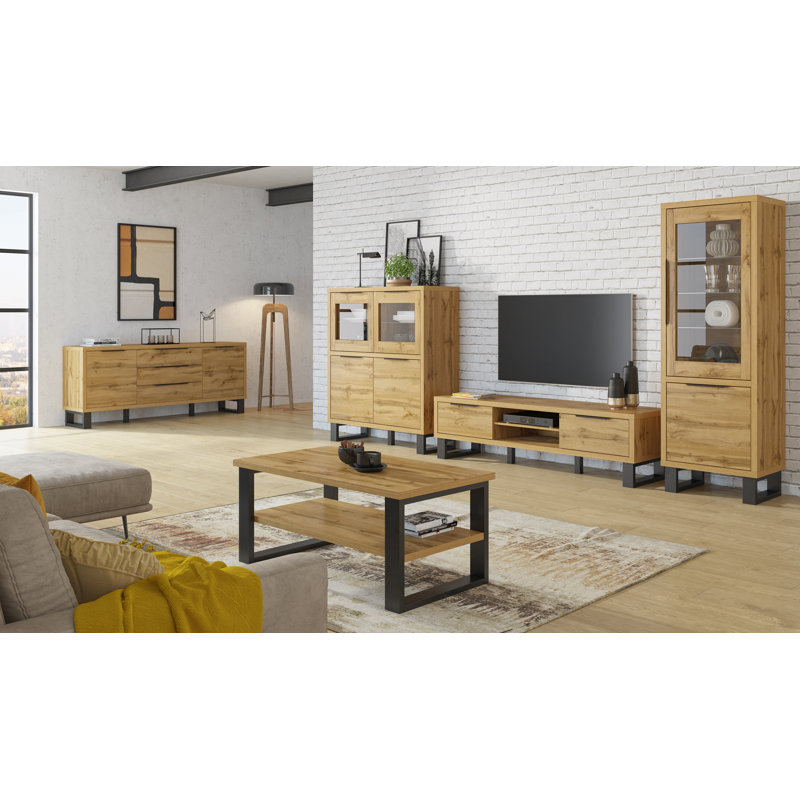 Erik 1 Door 2 Drawer Display Cabinet, Wotan Oak