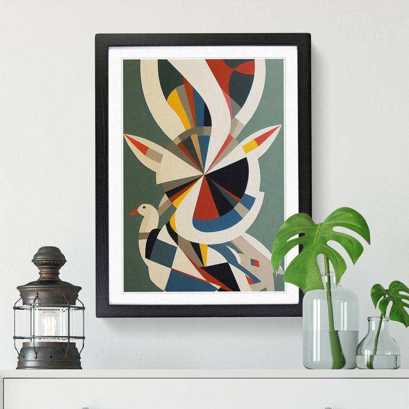 Goose Painting Geometric - Picture Frame Print, Black, 64cm H x 46cm W x 2cm D