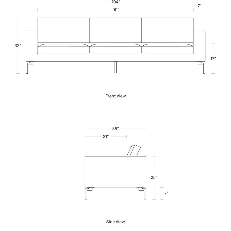 New Standard Sofa, Dark Brown Genuine Leather, 32" H x 104" W x 35" D