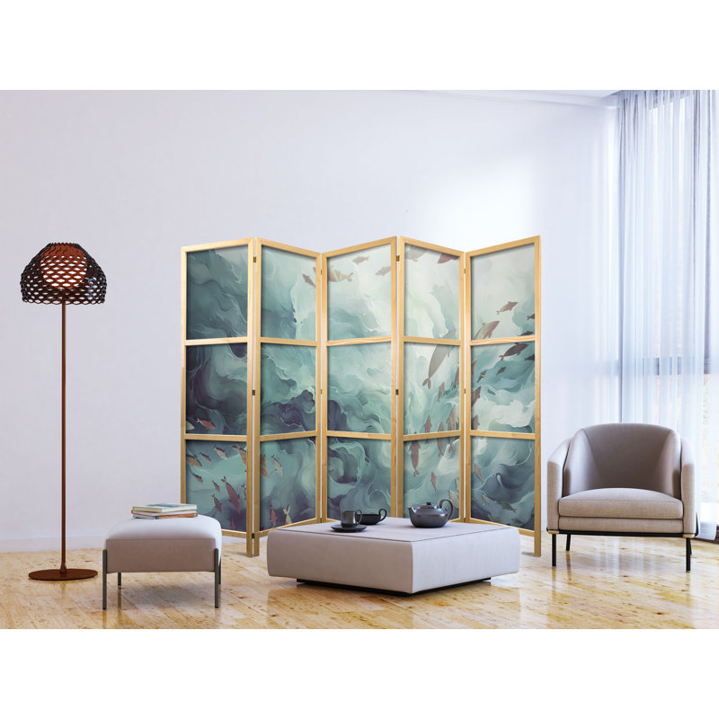 171cm H Solid Wood Folding Room Divider, 171cm H x 225cm W x 1.2cm D, 5