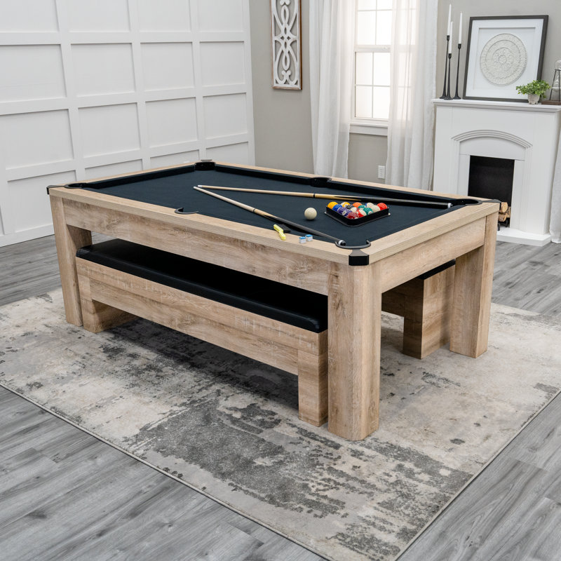 La table combinée 3-en-1 Hampton American de 7 pi comprend une table de billard, une table de ping-pong et une table de salle à manger avec banc de rangement double