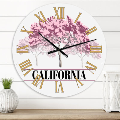 Cherry Blossom Sakura Pink Tree Illustration - Farmhouse wall clock