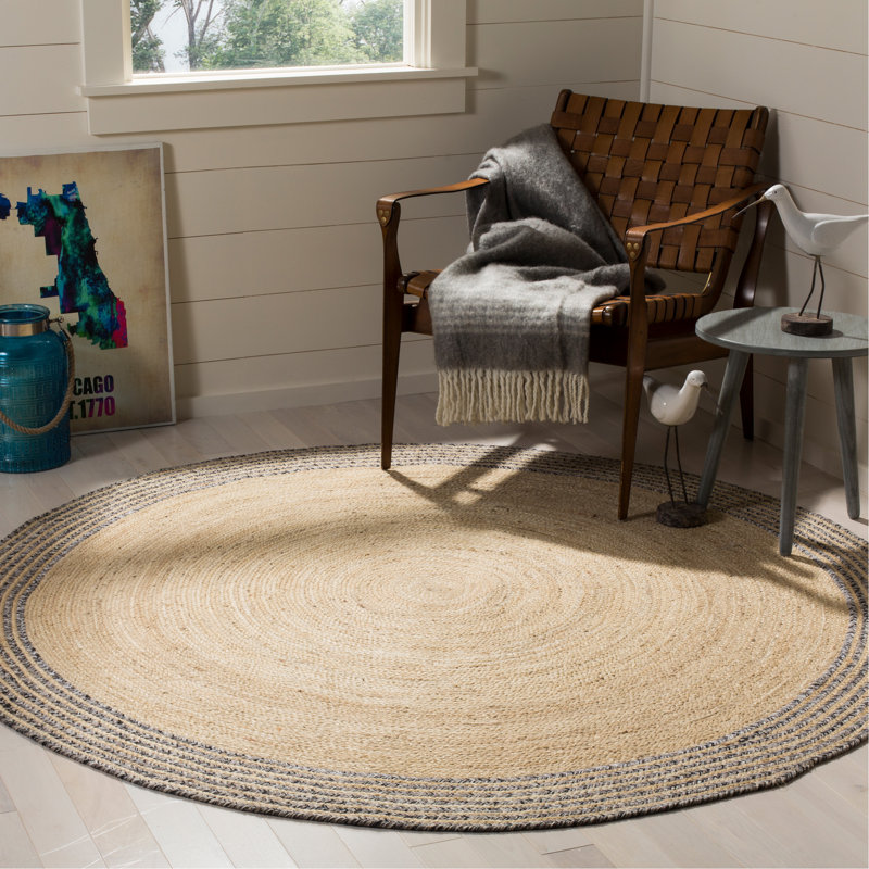 Doleman Hand Woven Jute/Cotton Rug in Steel Gray/Ivory, Round 10'