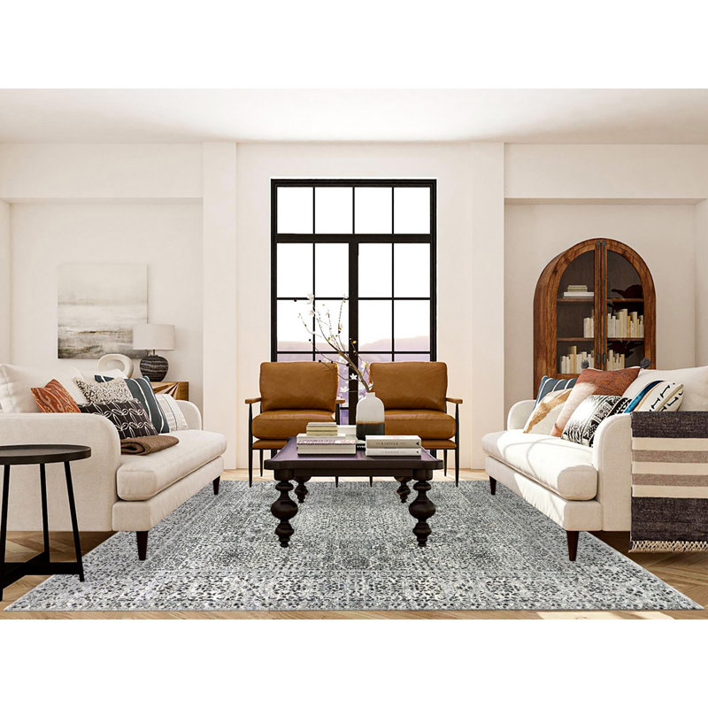 Tapis blanc en laine 100% laine nouée à la main 8 pi x 9 pi 10 po 1087004FF92842B49428EDF64FFFB9D4
