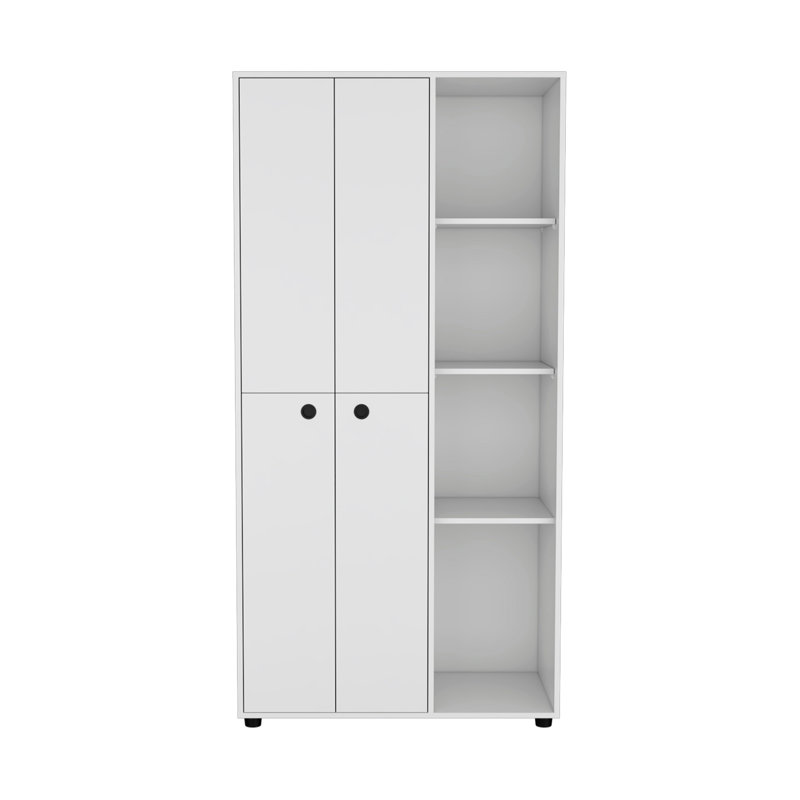 Armoire-penderie Misuri avec porte double, tiroir, barres de suspension et tablettes, Blanc