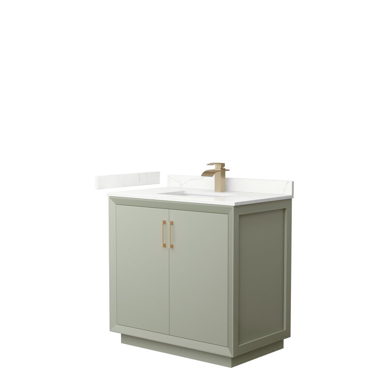 Strada 36 in. Single Vanity, Giotto Quartz, Light Green, Brushed Nickel