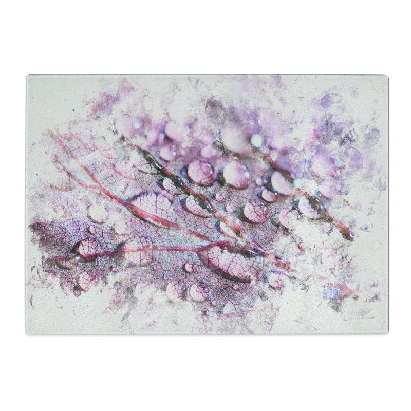 Tempered Glass Dewdrops upon a Lilac Leaf Chopping Board, 20 cm x 28.5 cm