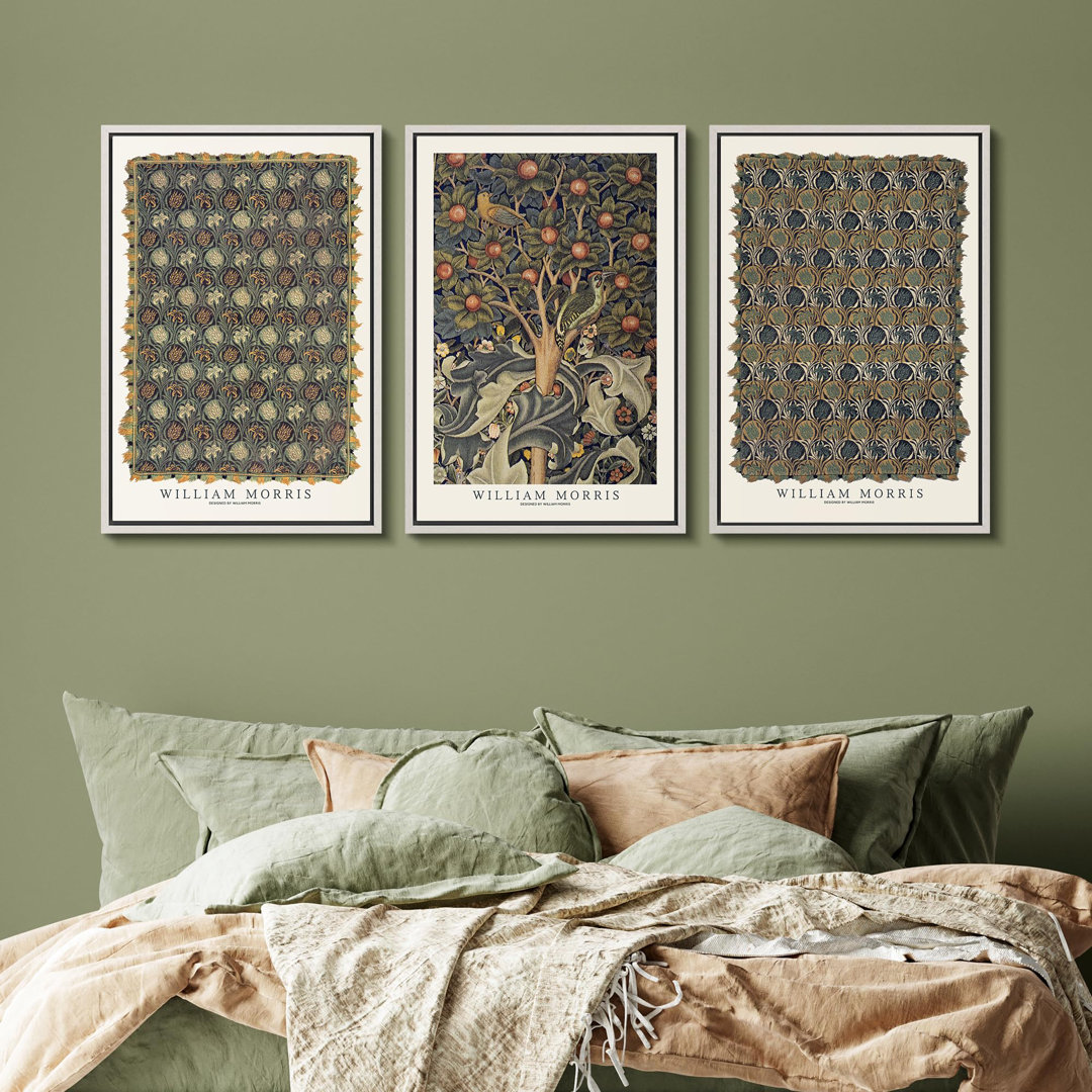 " William Morris Classic And Crafts Floral Botanical Illustrations Rustic Vintage Art Decor " 3 - Pieces wall26 Frame 