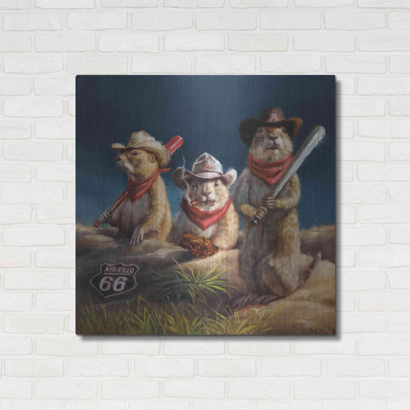 Amarillo Sod Poodles par Lucia Heffernan - peinture sur métal sans cadre, H 36 po x l 36 po x P 0,13 po