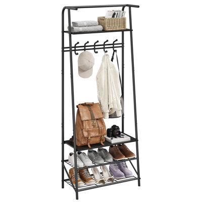 Hall Tree Shoe Bench,Coat Rack Shoe Bench with 5 Hooks,Multi-Functional Hallway Organizer for Entryway, Bedroom, or Living Room,Single Row,Black
