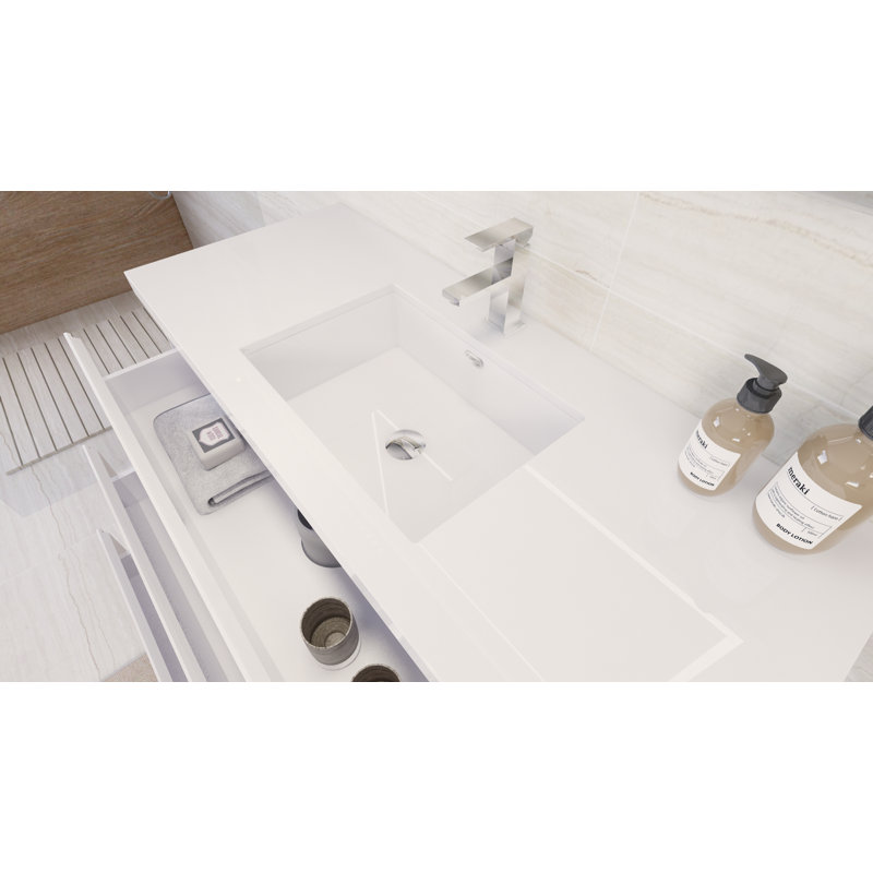 47.3'' Single Bathroom Vanity with Acrylic Top, Hight Gloss White