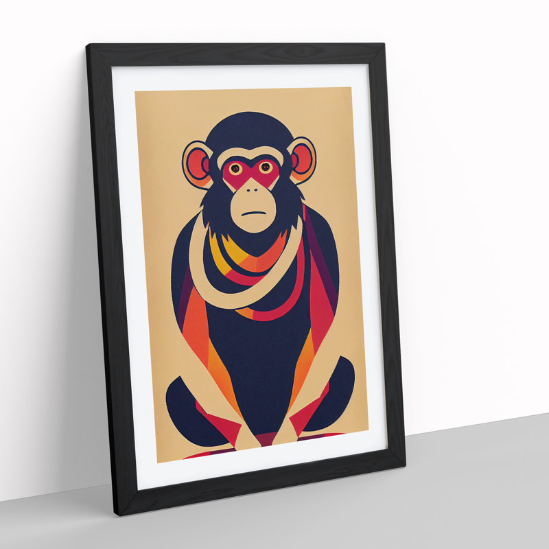 Abstract Monkey No.2 - Wall Art, Black Framed, 34cm H x 25cm W x 2cm D