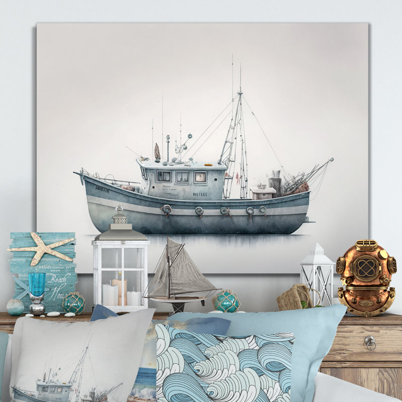 «Fisherman's Boat in the Snow I», reproduction sur toile, L 40 po x H 30 po, Toile tendue