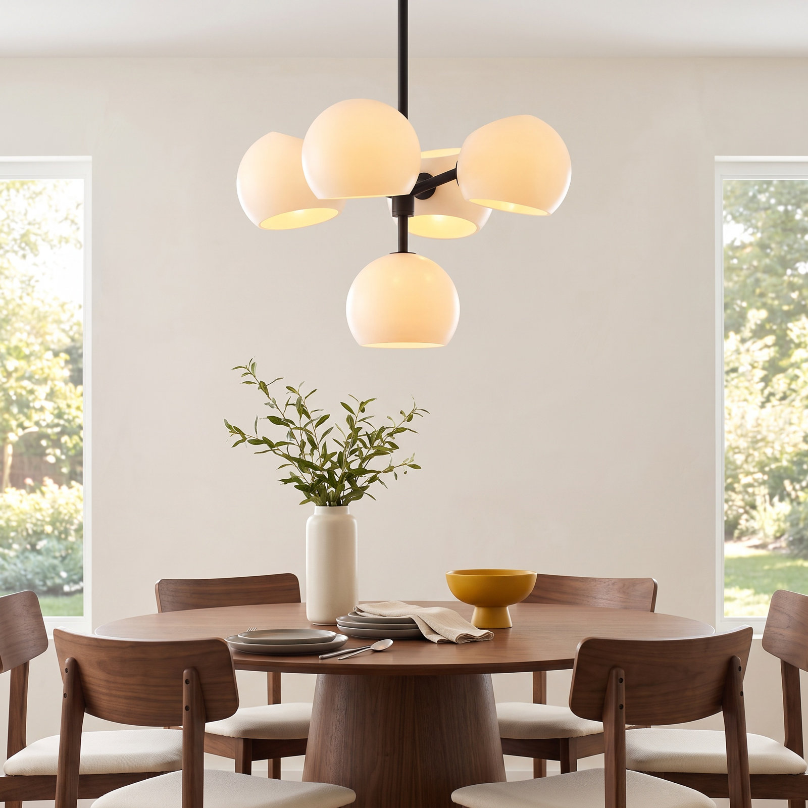 Willow 5 - Light Sputnik Chandelier, Matte Black, Opal Matte
