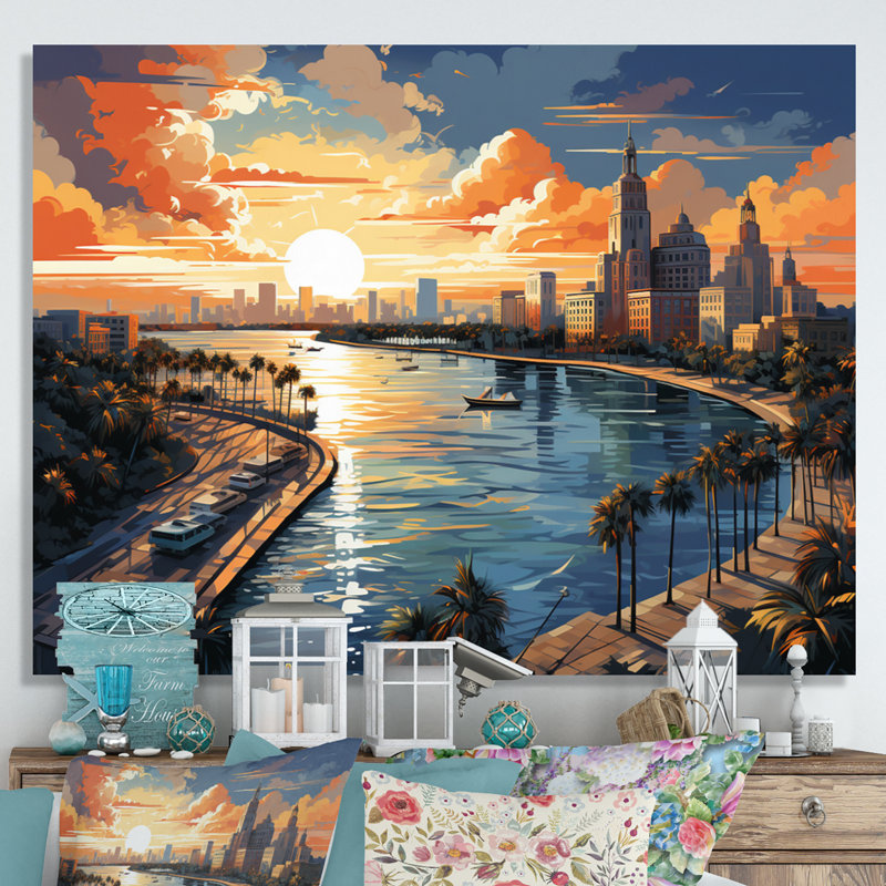 " Sunshines State Miami II ", 30" H x 40" W x 1.5" D, Wrapped Canvas
