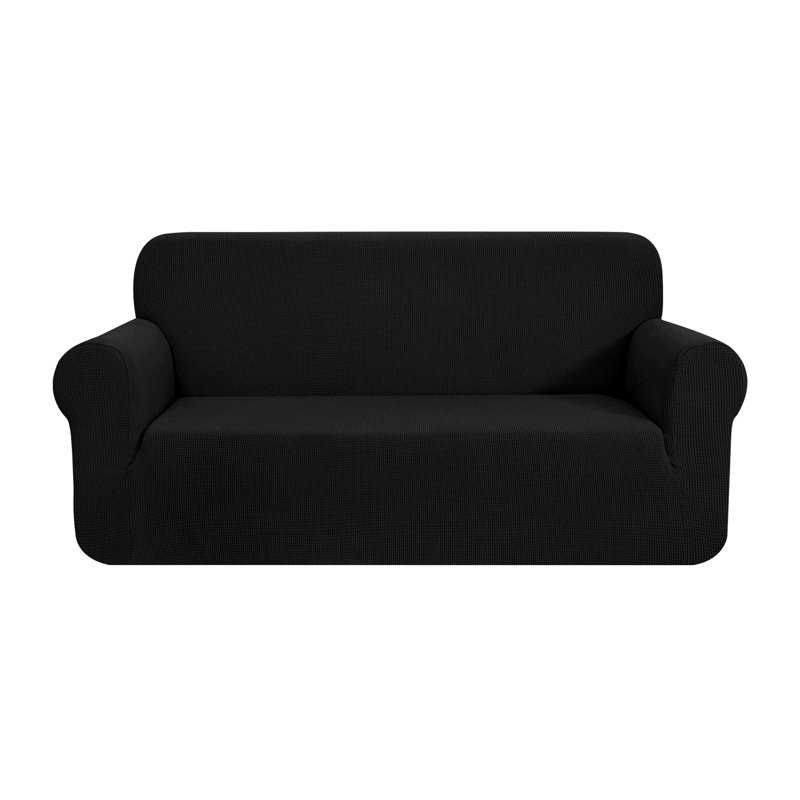 One Piece Box Cushion Sofa Slipcover, Black