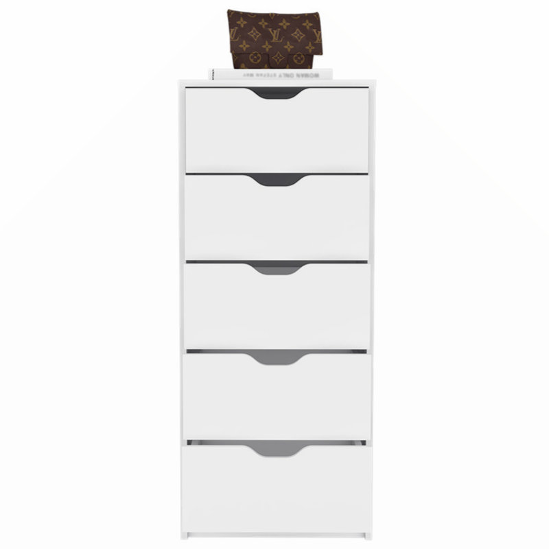 Commode Kamran, cinq tiroirs Narrows, finition blanche, Blanc