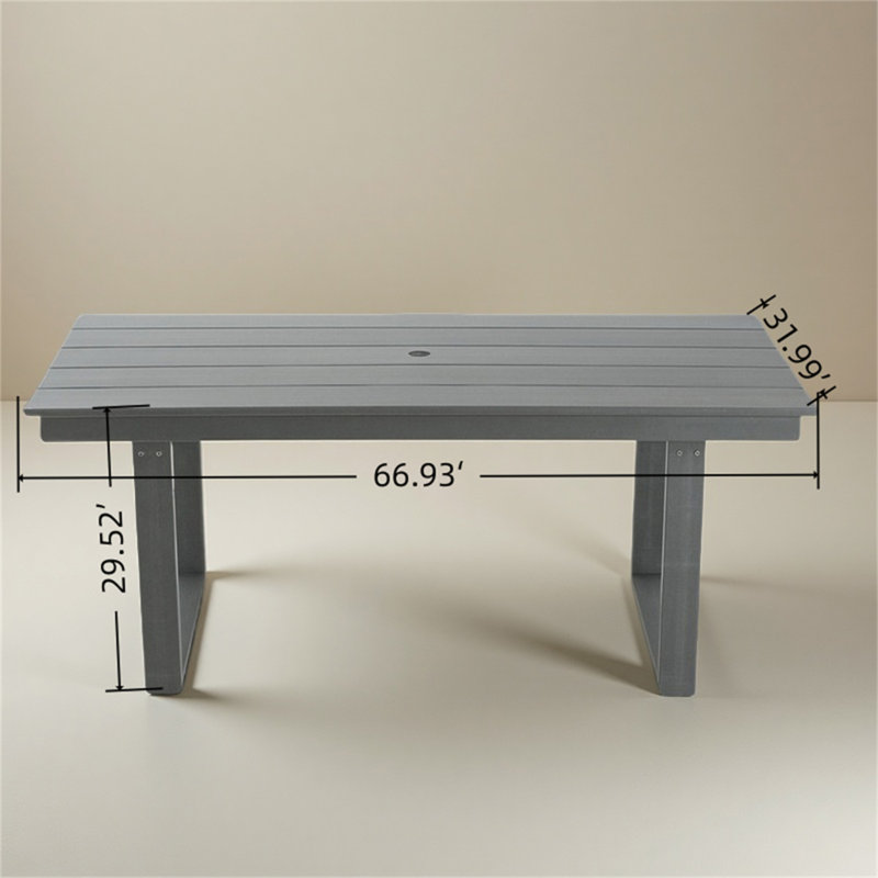 5-Piece Gray HDPE Outdoor Dining Set – All-Weather 69" Rectangular Patio Table With Umbrella Hole & 4 Armless Chairs For Backyard/Poolside