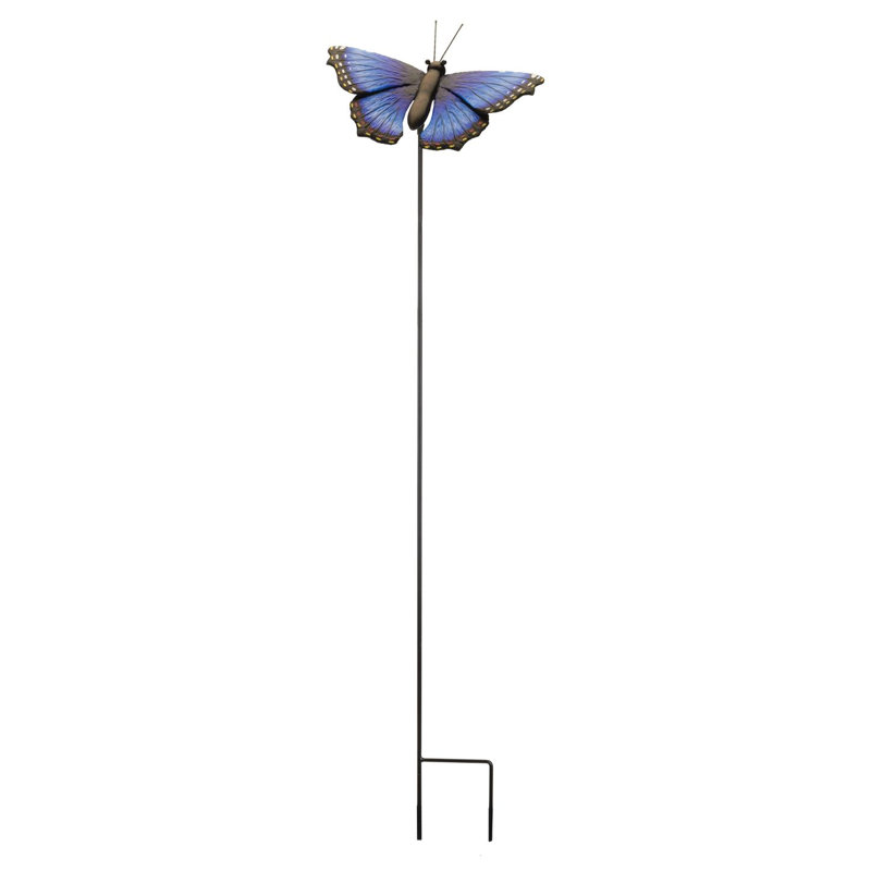 Blue Morpho Butterfly Garden Stake with Hand Painted Finish