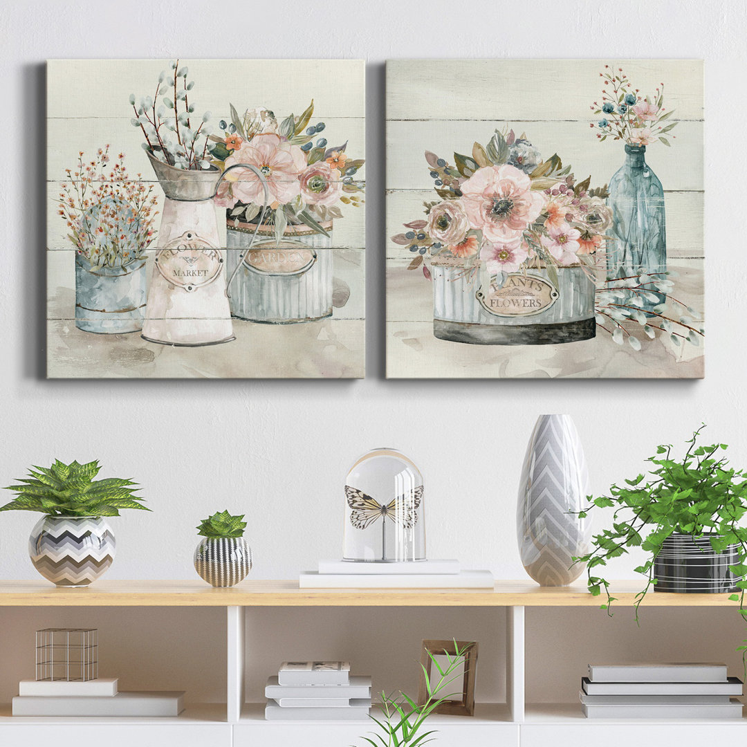 Shiplap Flower Market - 2 Piece Wrapped Canvas Painting Print Set Laurel Foundry Modern Farmhouse® 