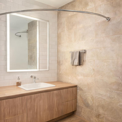 Meuble de salle de bain ajustable avec espace extérieur et barre de douche incurvée en forme de L en acier inoxydable ajustable