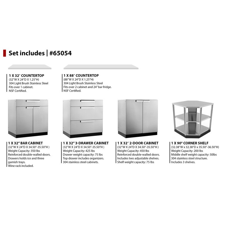 Outdoor Kitchen 96 W x 24 D Stainless Steel 4-Piece Modular Cabinet Set