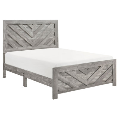 Grand lit à panneau rustique gris, mobilier de chambre à coucher en bois, tête de lit, rails, sommier / sommier tapissier avec détails requis