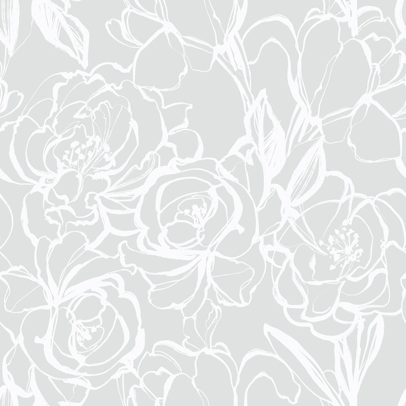 Floral Cluster 33' L x 20.5" W  Wallpaper Roll, Gray/White