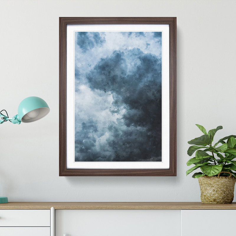 White Clouds - Picture Frame Painting Print, 33cm H x 24cm W x 2cm D, Walnut Framed