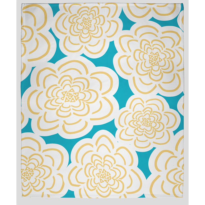 Couverture polaire Flower Power, L 60 po x L 80 po, Jaune