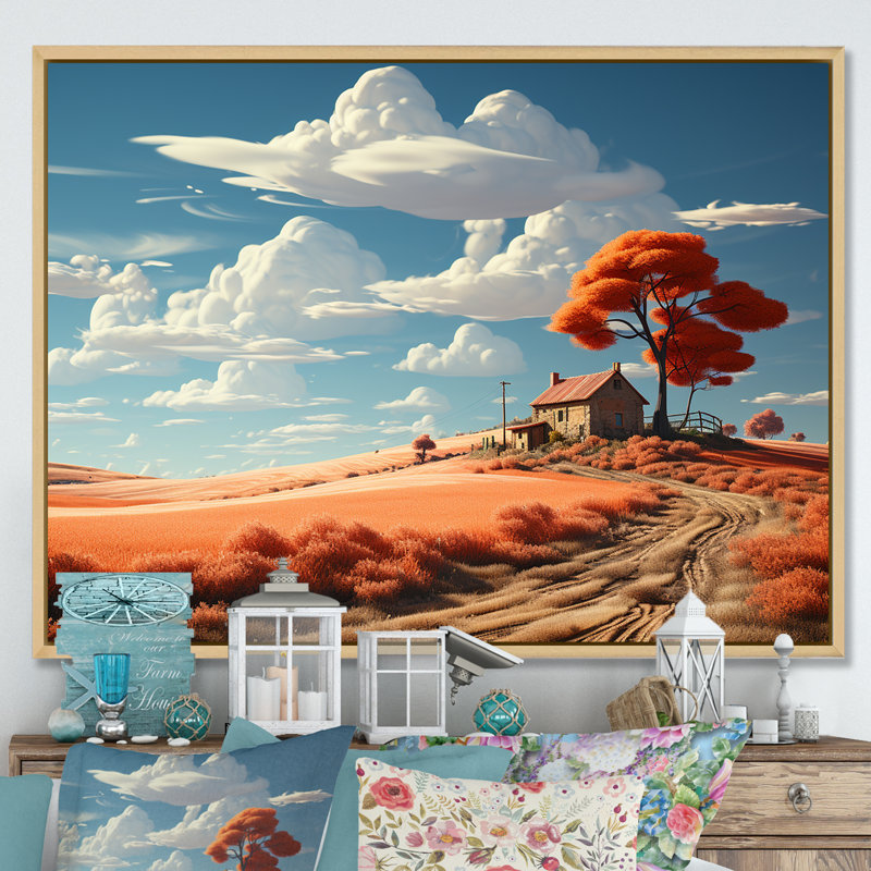 Dreamy Farm Hues Landscape, Cadre naturel flottant, H 34 po x l 44 po x P 1,5 po