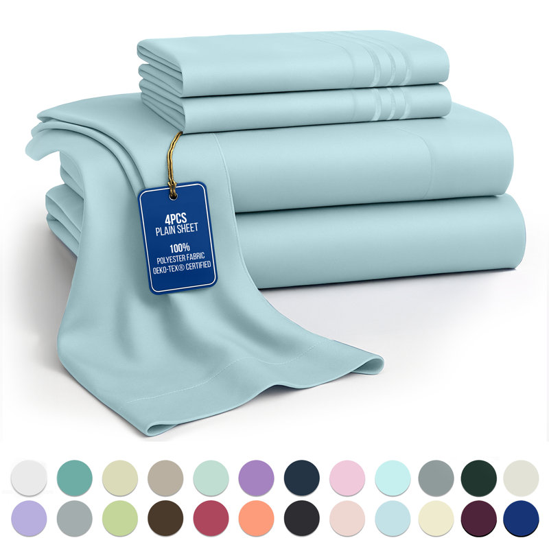 Lux Decor 4-Piece Ultra Soft Microfiber Sheet Set Deep Pocket Fitted Sheet, Wrinkle-Resistant & Easy Care Bedding, Blue