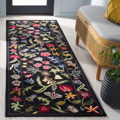 Tapis noir / rose en laine tissé à la main Abigel